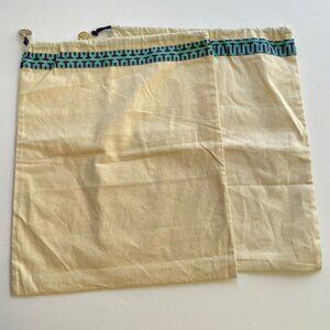Tory Burch Beige Shoe Dust Bag 12X15 Inches‎ Drawstring Gold Logo Charm 2 Piece
